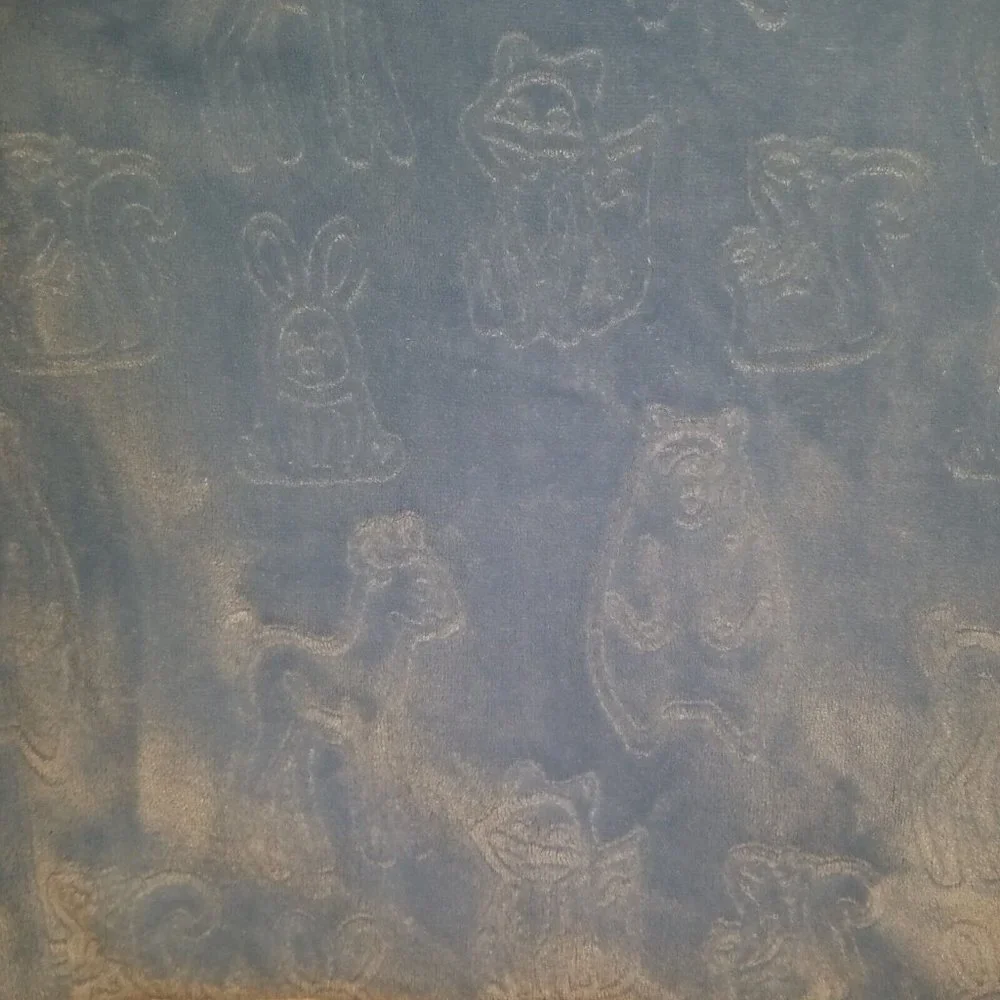 Baby Thro Blue Embossed Blanket Forest Animals Bear Deer Raccoon Rabbit